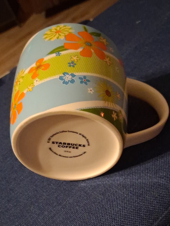 Starbucks Other - Starbucks Floral Ceramic Mug - Light Blue with Orange & Green